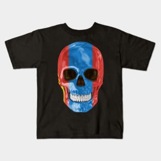 Mongolia Flag Skull - Gift for Mongolian With Roots From Mongolia Kids T-Shirt